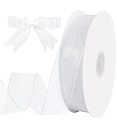 woric 60 Yards Organza Sheer Ribbon 1 Inch White Ribbon for Bows Crafts Gift Wrapping Wedding Inv...