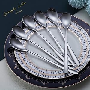 6 Piece Stainless Steel Long Handle Spoon Set (Silver)