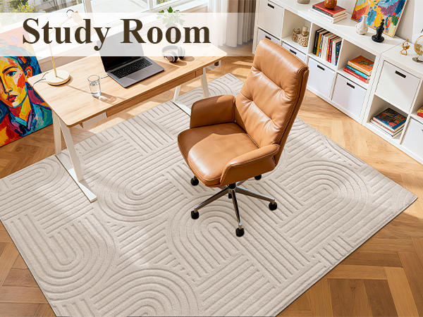 study room dorm area rug solid beige color minimalist Nordic sandinivian