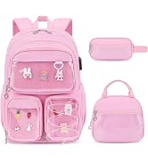 ACESAK 3PCS Girls Backpack Set - Kawaii Ita Backpack Pins with Lunch Bag | Pin Display Backpack f...