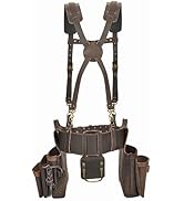 Tourbon Genuine Leather Tool Belt with Suspenders Carpentry Multipurpose Rig Pockets Organizer El...