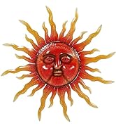 TICKCACY 33" Metal Sun Wall Art Decor, Sun Face Wall Decoration, Large Sun Wall Art for Indoor Ou...