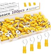 smseace 100Pcs #10(M5) 12-10AWG Ring terminals Insulated Ring Connects Electrical Wire Crimp Ring...