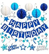 MDCGFOD Birthday Decorations, Happy Birthday Banner with Honeycomb Balls, Swirls Set Happy Birthd...