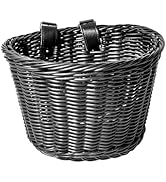 Woven Bike Basket Front – Handmade Plastic Wicker Bicycle Basket with Adjustable PU Straps, Fits ...