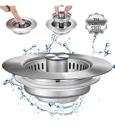 Upgraded 3 in 1 Kitchen Sink Drain Strainer - Stainless Steel Pop Up Sink Stopper Combo, Anti-Clo...