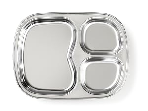 Dual suction stainless steel plate designed for baby and toddler meals