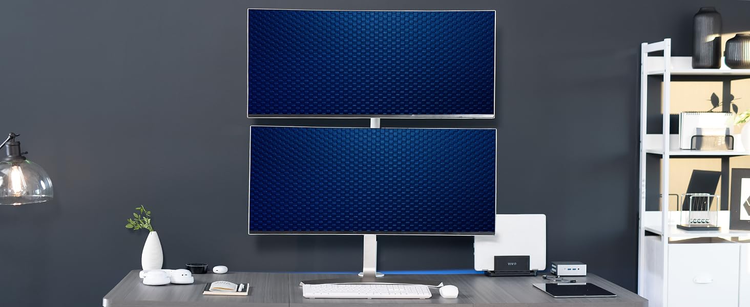 dual screen setup with extra tall monitor mount