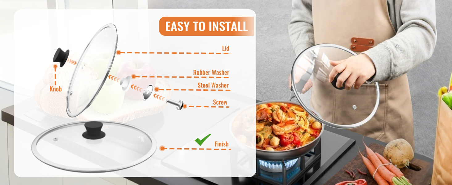 CnSneg 10.5 Inch Pan Lid For Pots Pans and Skillets, Cast Iron Skillet Lid, Tempered Glass Pan Lids