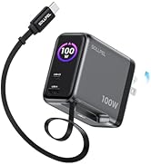 SOLLPEL Retractable 100W USB C Charger, 3-Port GaN Fast Phone Charger with Smart Display & Touch ...