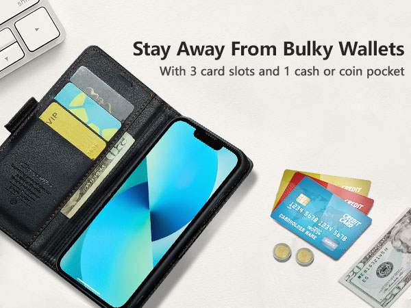 3 card slots and 1 cash or coin pocket