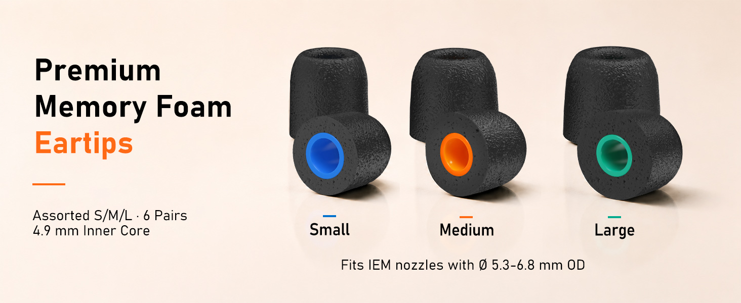 Audiovance SealCore foam tech with slow-rebound foam, flexible core; secure bond for reliable fit.