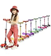 Lifemaster Mini 3-Wheel Kids Scooter with Multi-Color Wheel Lights – 4-Height Adjustable Handleba...