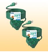DEWENWILS 2 Pack 25FT Green Outdoor Tri-Tap Extension Cord 16/3, ETL Listed | Triple Outlets, Wea...