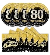 KFJBPB 40 Pcs 80th Birthday Plates and Napkins Party Supplies, Back Gold 80th Dinner Plates Napki...