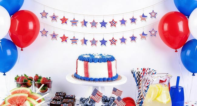 24 Pcs Patriotic Star Hanging Decorations