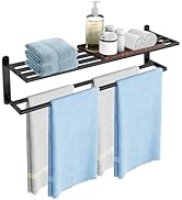 Double Towel Racks for Bathroom, Towel Shelf with Double Towel Bar 32 inch, Towel Rack with Shelf...