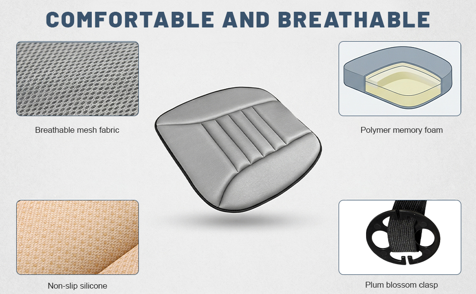 Car Seat Cushion, 1.2" Thick Comfort Memory Foam Auto Seat Pad with Non Slip Bottom