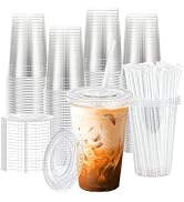 BYSNOW 20 oz 100 Pack Clear Plastic Iced Coffee Cups with Lids Disposable | Food Grade, Leak Proo...