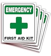 Emergency First Aid Kit Signs Stickers for Home, Schools & Business – 4 Pack 6x7 Inch – Premium S...