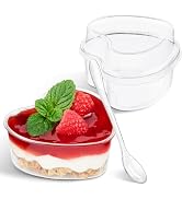 TOFLEN 5 oz Heart Shaped Dessert Cups with Lids and Spoons 150 Pcs | Serves 50 | Mini Plastic Des...