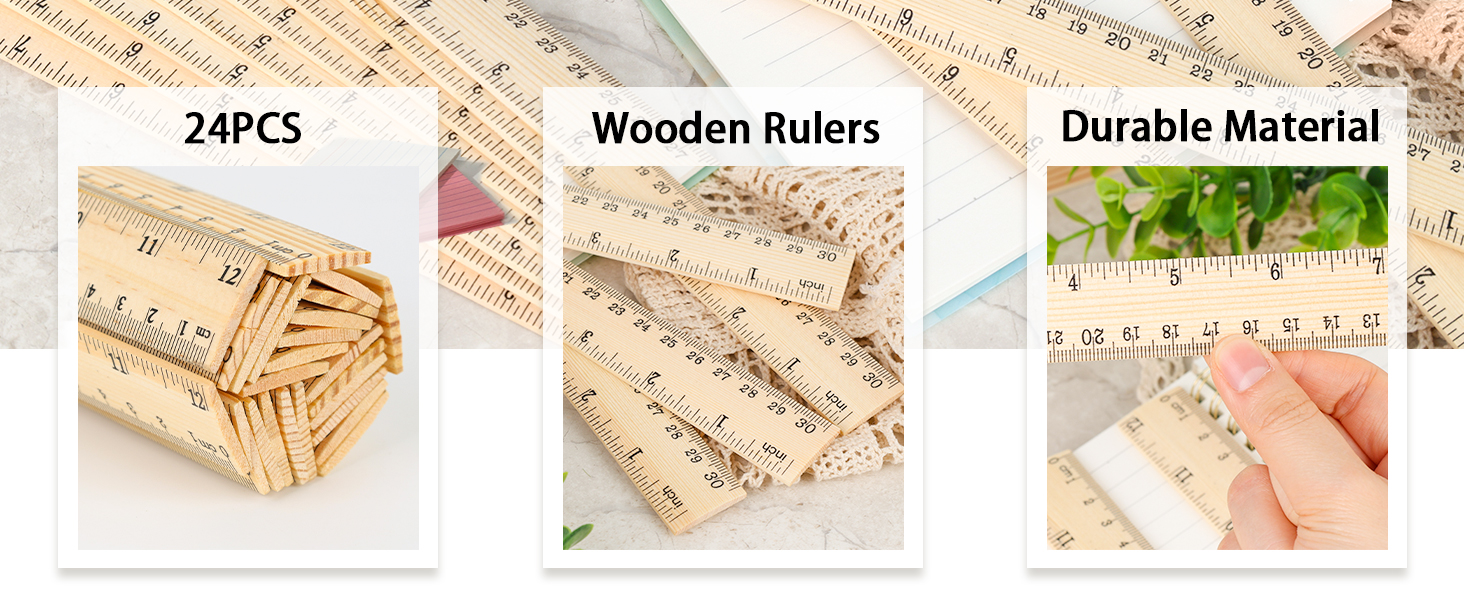 24PCS Wooden Rulers