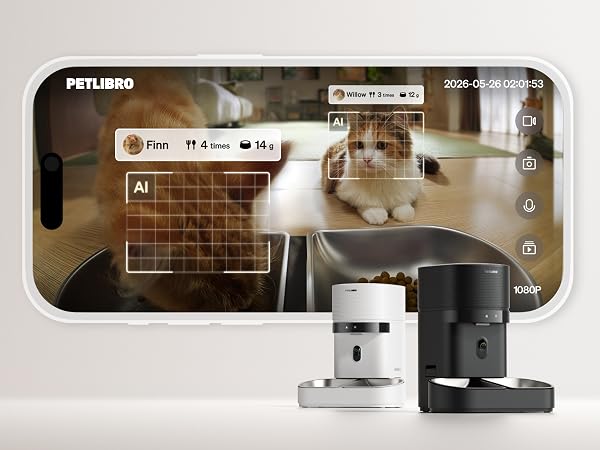 automatic cat feeder for 2 cats with AI recognition camera