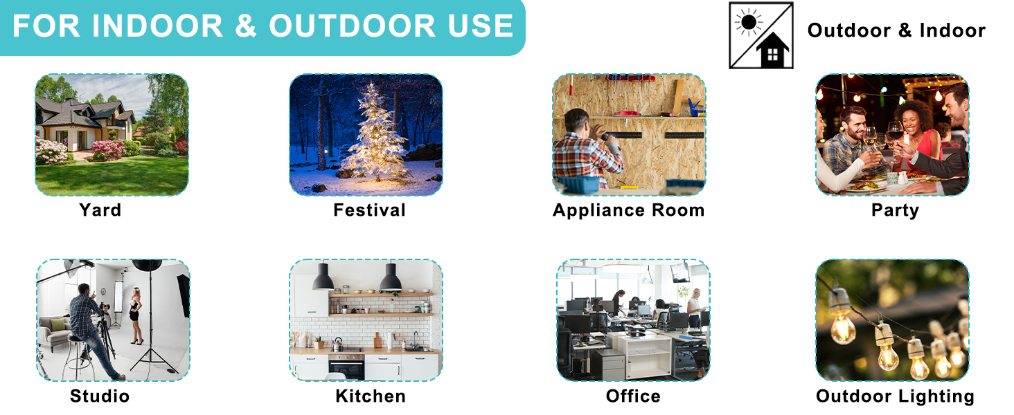 15FT Black Outdoor Extension Cord - SJTW 16AWG Weatherproof Grounded 3Prong Extension Cord