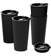 Greentainer 4 Pack Plastic Travel Coffee Mug Set, 20 oz Spill Proof | Drinking Cups with Lids | P...