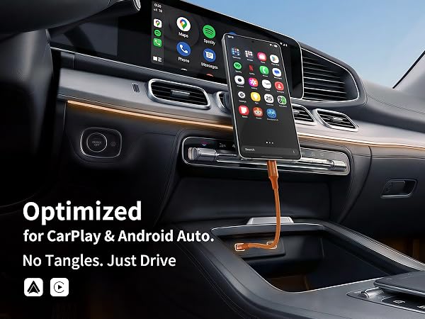 Optimized for CarPlay & Android Auto.No Tangles. Just Drive