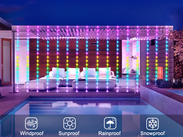 Smart Curtain Lights RGBIC Color Changing Curtain Lights with Music Sync APP Remote Control