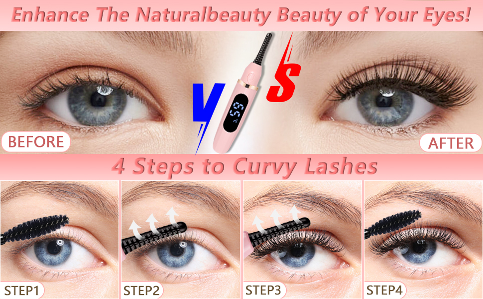 Heated Eyelash Curlers - Eye Lash Curler best seller Heat with Eyelash Comb, Rizador De Pestañasey