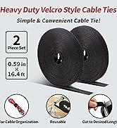 ResBamotix Reusable Hook and Loop Cable Ties, Heavy Duty Cut-to-Length Cord Management Wraps, Adj...