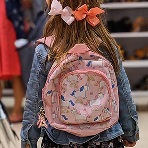 pink schoolbag key ring