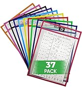 37 Pack Reusable Dry Erase Pockets Sleeves - Heavy Duty Dry Erase Pockets Reusable Oversized Size...