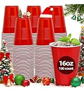 BONSINY 16 oz Red Plastic Cups Disposable - Christmas Cups Red Disposable Cups for Party Birthday...