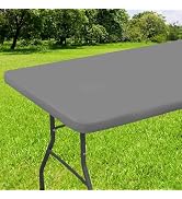 smiry Rectangle Tablecloth, Elastic Fitted Flannel Backed Vinyl Tablecloths for 6ft Folding Table...