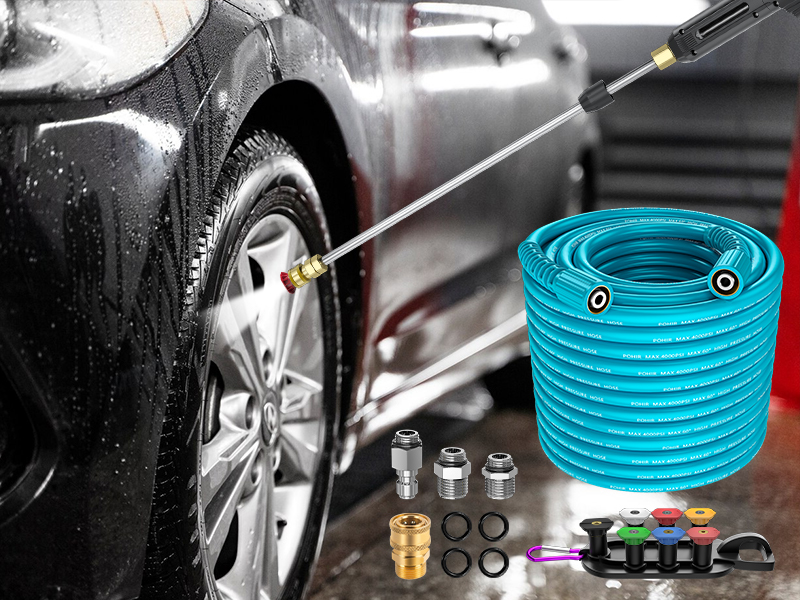 Pressure washer hose and gun kit