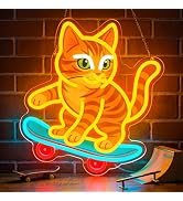 Astuddy Cat Skateboard Neon Sign,Neon Signs for Wall Decor,USB Powered LED Wall Light with Adjust...