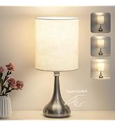 Boncoo Touch Control Table Lamp, 3 Way Dimmable Simple Night Light Lamp with White Lampshade Silv...
