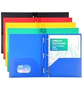 KTRIO Plastic Pocket Folders with Prongs, 5 Pack 2 Pocket Folders 3 Prong Folders with Pockets an...