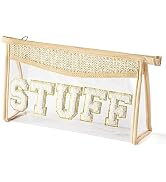 newplenty Clear Boho Patch Makeup Bag, Letter STUFF Cosmetic Bag, Transparent Travel Toiletry Bag...