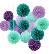 Teal-Purple Party-Decorations Paper Flowers Lanterns - 15PCS Lavender Girl Mermaid-Birthday Tissu...