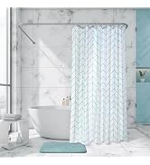 Moss & Stone Light Blue Fabric Shower Curtain for Bathroom with 12 Hooks, Shower Curtain Set with...