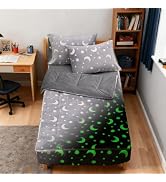 Holawakaka Glow in the Dark Kids Zipper Comforter Bedding Set, Twin Size Boy Girl Moon Star Space...