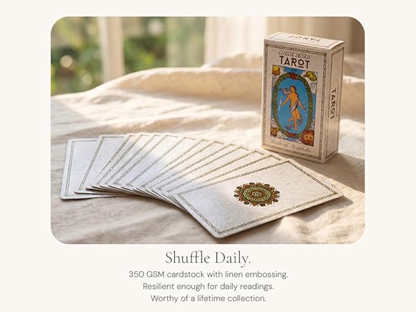 complete tarot deck stacked beside decorative box thick cardstock for daily shuffling