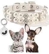 Small Dog Collars Cat Pearl Necklace Cute Fashion PU Leather Crystal Bling Rhinestone Diamond Pet...