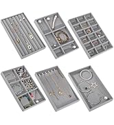 Dntorx Stackable Jewelry Organizer Trays, 6 Set of Jewelry Drawer Insert Sets Velvet Organizer Tr...