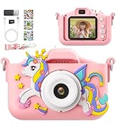 Pink Unicorn Kids Camera, Digital Camera for Toddler Boys Girls Children Selfie Camera Toy with 2...
