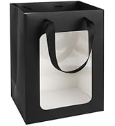 MOXARYSU 3 Pcs Black Gift Bags with Clear Window: 9.8x5.1x7.1 Inch Medium Kraft Paper Bags with H...